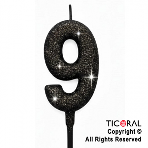 VELA NUMERAL CHICO 5.5 CM CON GIBRE NEGRO NUMERO 9 x 1